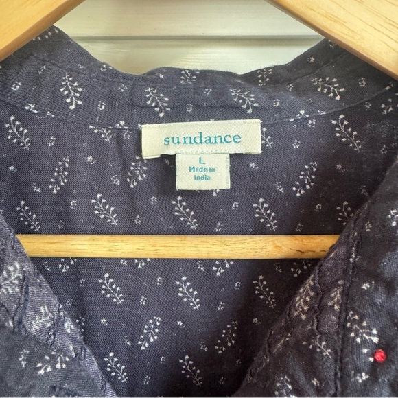 Sundance Navy Western Prairie Button Down Blouse Delicate Flower Print Size L - Picture 3 of 4